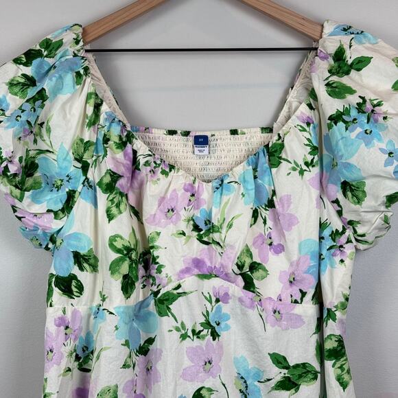 Old Navy Floral Mini Dress 2X Multi Smocked Puff Sleeve Cottagecore Boho Bloom - Picture 2 of 9